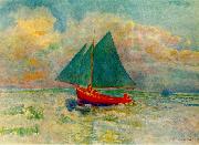 Odilon Redon Red Boat with a Blue Sail oil